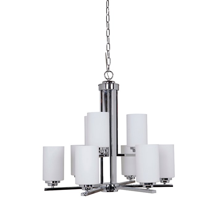 9 Light Chandelier in Chrome with White Frosted Glass