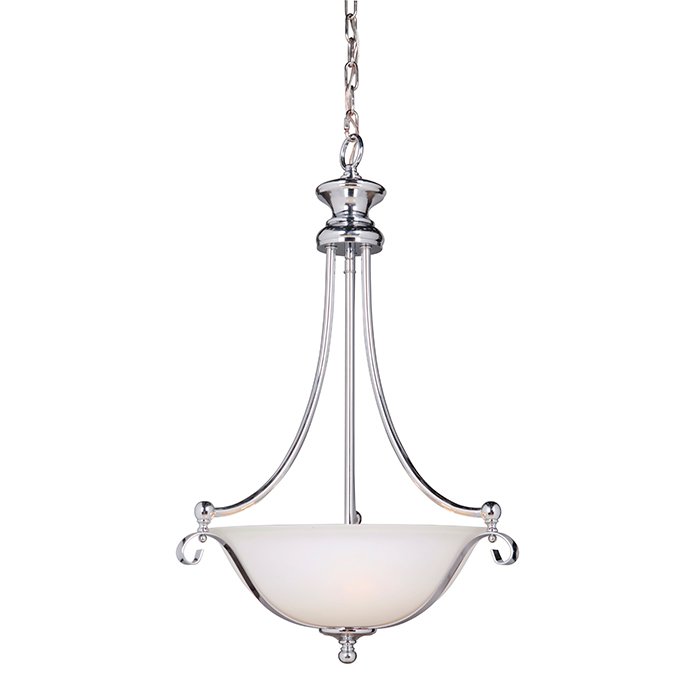 3 Light Inverted Pendant in Chrome with White Frosted Glass