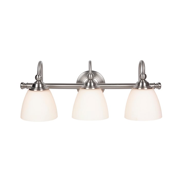 3 Light Vanity in Brushed Polished Nickel with White Frosted Glass