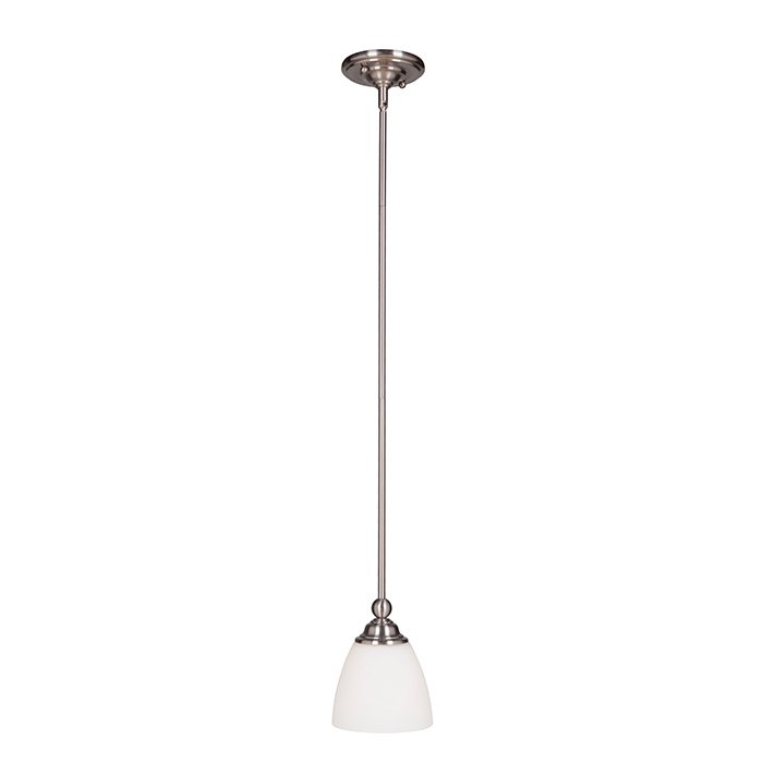 1 Light Mini Pendant in Brushed Polished Nickel with White Frosted Glass