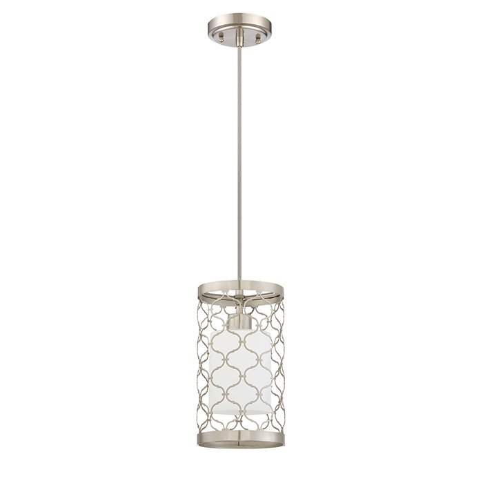 1 Light Mini Pendant in Satin Nickel with White Frosted Glass