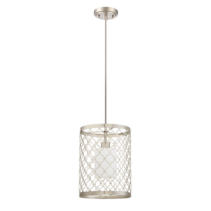 1 Light Pendant in Satin Nickel with White Frosted Glass
