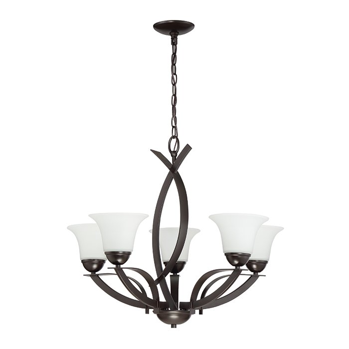 5 Light Chandelier in French Bronze with Etched Glass