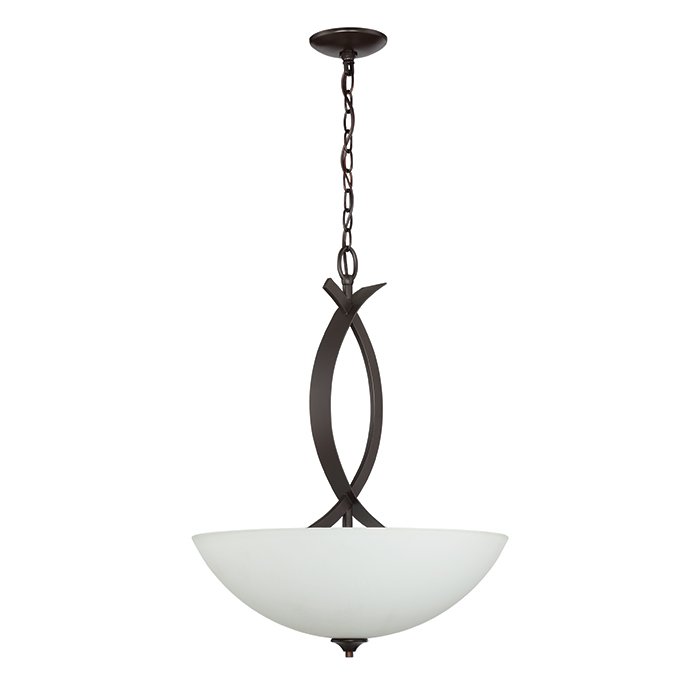 3 Light Inverted Pendant in French Bronze with Etched Glass