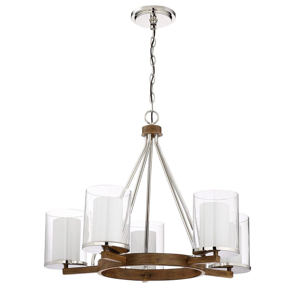 5 Light Chandelier in Polished Nickel and Whiskey Barrel