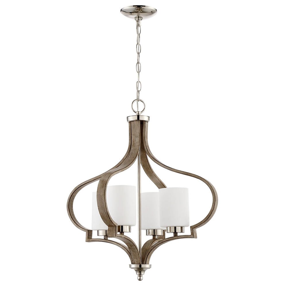 4 Light Chandelier in Polished Nickel and Weathered Fir