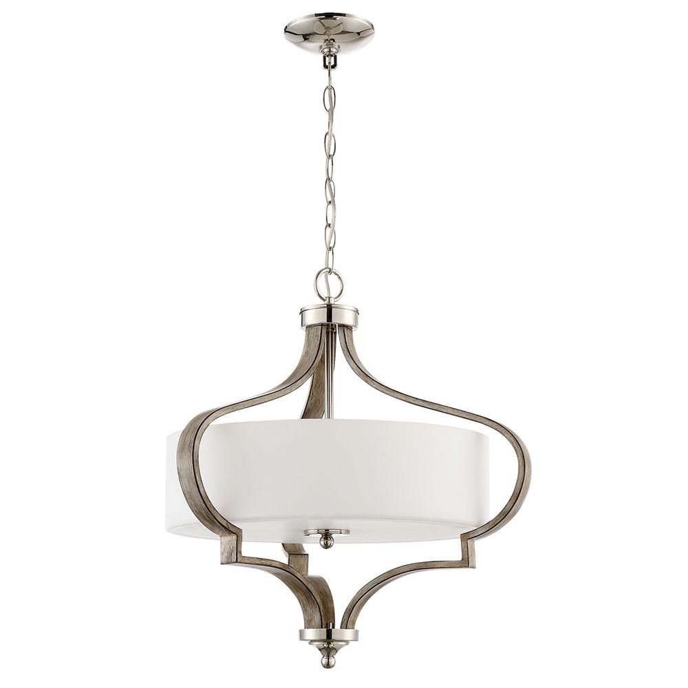 3 Light Pendant in Polished Nickel and Weathered Fir