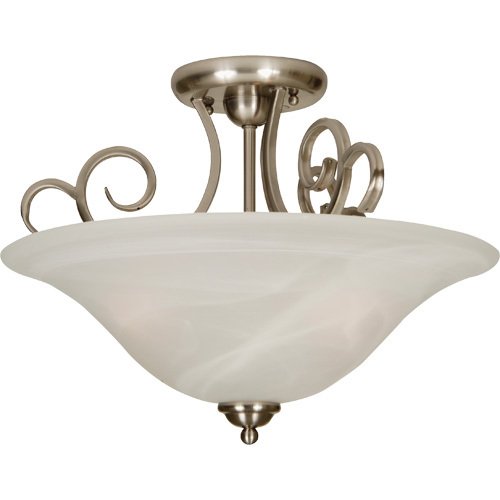 18" Semi Flush Light in Brushed Nickel with Alabaster Glass