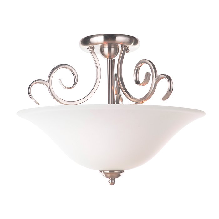 3 Light Semi Flush in Brushed Satin Nickel with White Frosted Glass