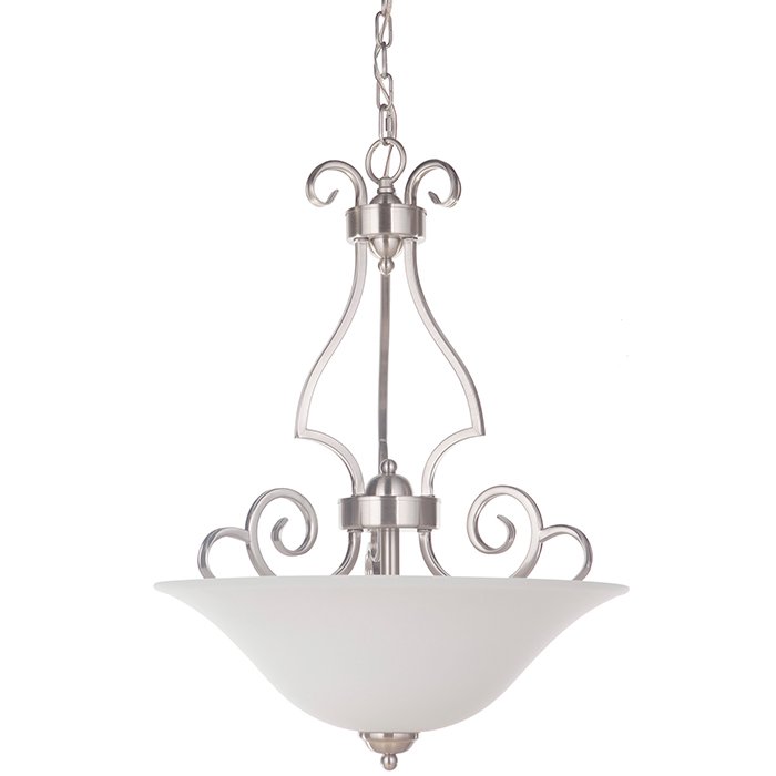 3 Light Inverted Pendant in Brushed Satin Nickel with White Frosted Glass