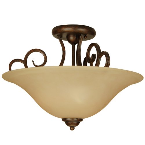 18" Semi Flush Light in Peruvian with Amber Frost Glass
