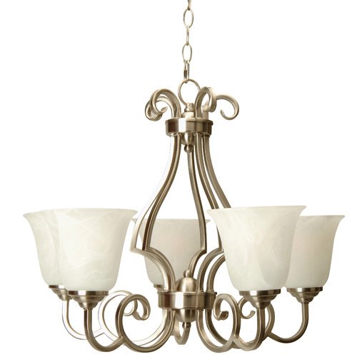 24" Chandelier in Brushed Nickel with Alabaster Glass