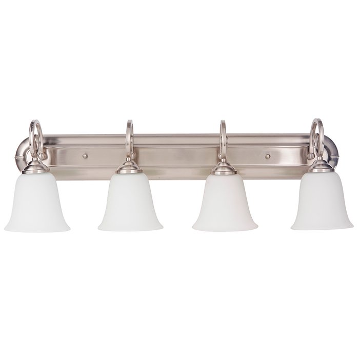 4 Light Vanity in Brushed Satin Nickel with White Frosted Glass