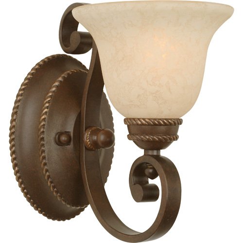 Single Wall Sconce in Aged Bronze with Antique Scavo Glass