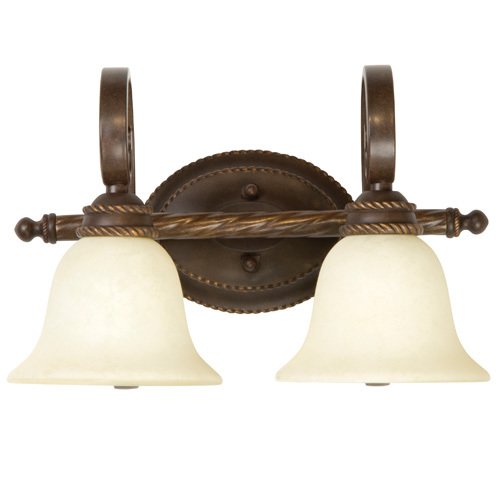 Double Bath Light in Aged Bronze with Antique Scavo Glass