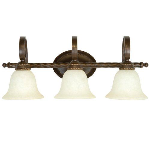 Triple Bath Light in Aged Bronze with Antique Scavo Glass