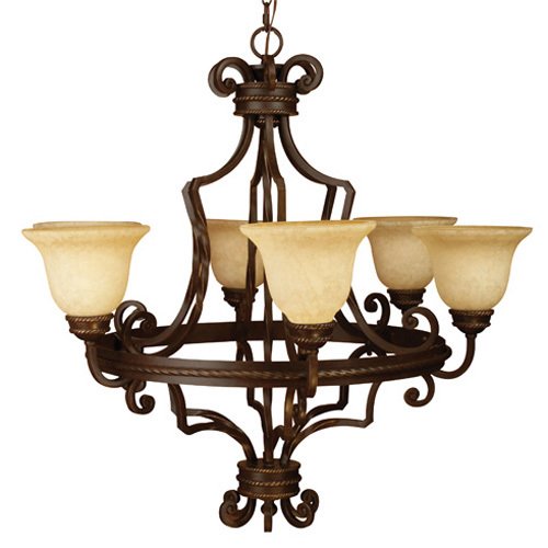 34 1/2" Chandelier in Aged Bronze with Antique Scavo Glass