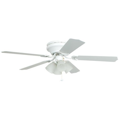 52" Hugger Ceiling Fan with 4 Light Kit in White with White/Washed Oak Blades