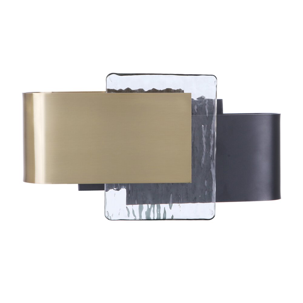 Led Wall Sconce In Flat Black/Satin Brass And Clear Artisan Glass