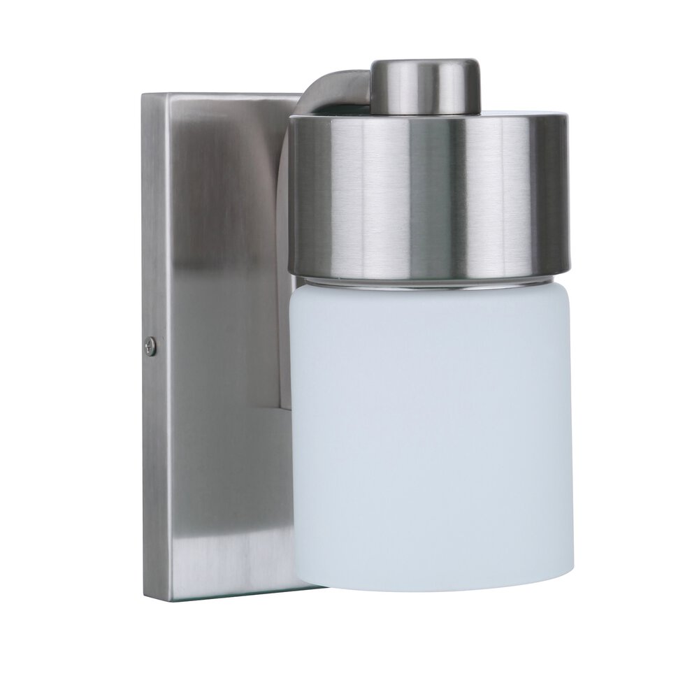 1 Light Wall Sconce In Brushed Polished Nickel And Frosted Opal Glass