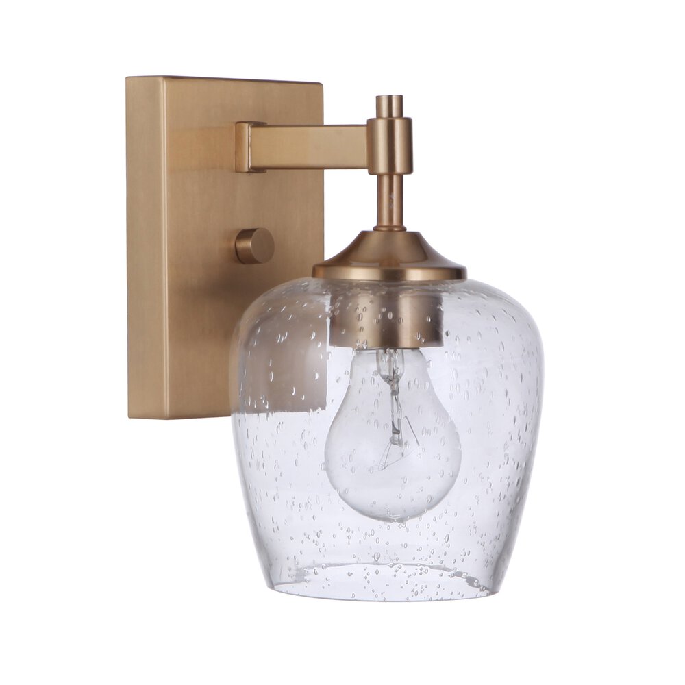 1 Light Wall Sconce In Satin Brass And Seeded Glass