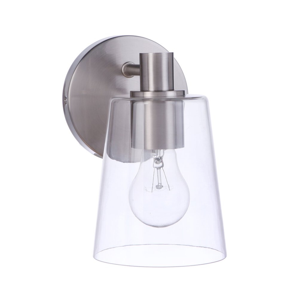 Wall Sconce 1 Light In Brushed Polished Nickel And Clear Glass