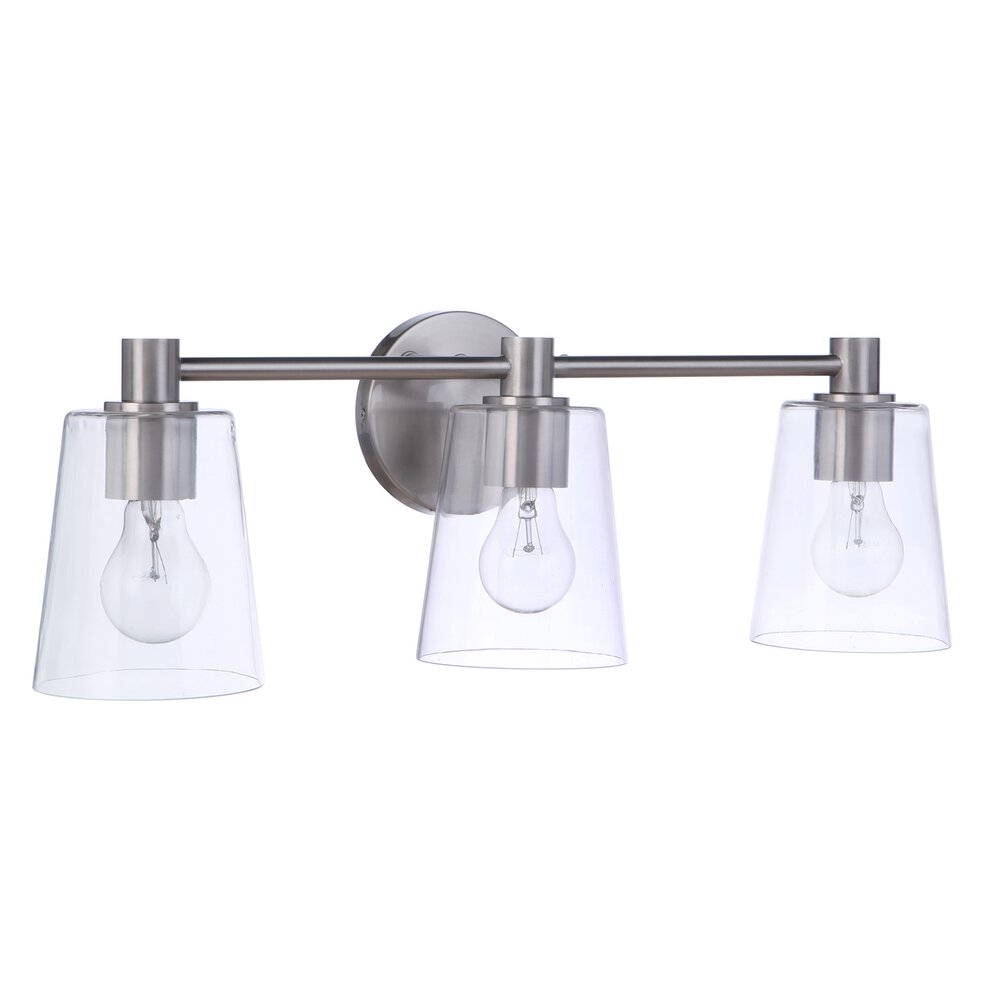 Vanity 3 Light In Brushed Polished Nickel And Clear Glass