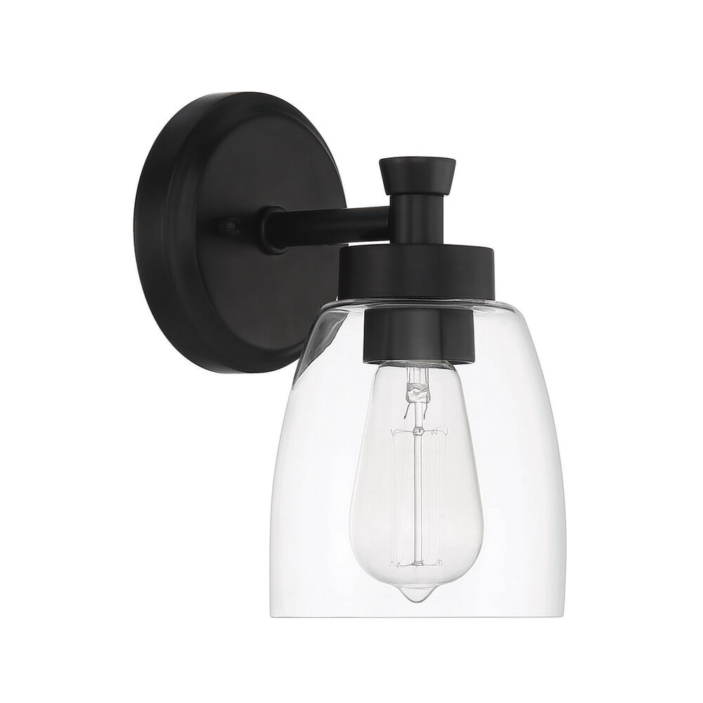 1 Light Sconce In Flat Black And Clear Glass
