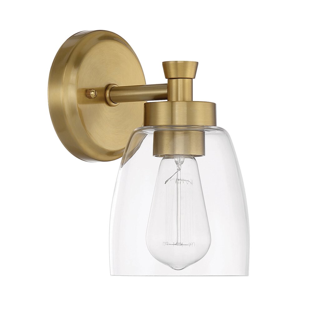1 Light Sconce In Satin Brass And Clear Glass