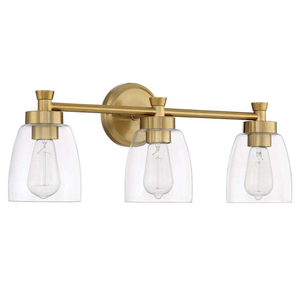 3 Light Vanity In Satin Brass And Clear Glass