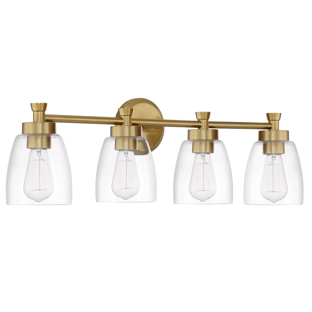4 Light Vanity In Satin Brass And Clear Glass