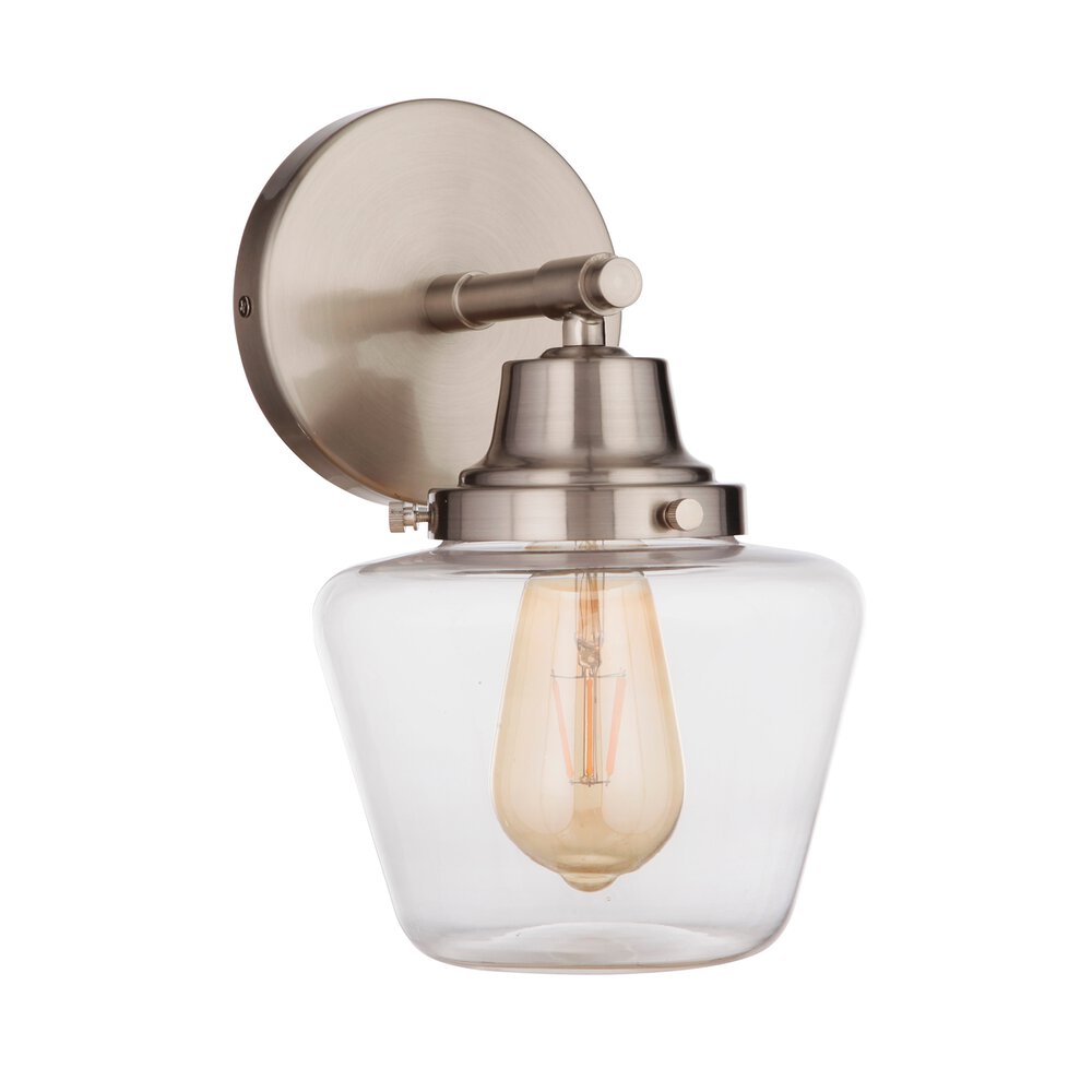 1 Light Wall Sconce In Brushed Polished Nickel And Clear Glass