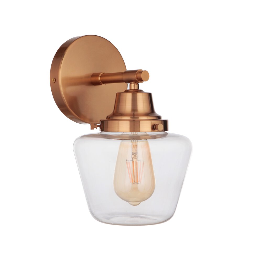 1 Light Wall Sconce In Satin Brass And Clear Glass