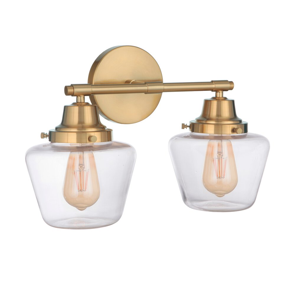 2 Light Vanity In Satin Brass And Clear Glass
