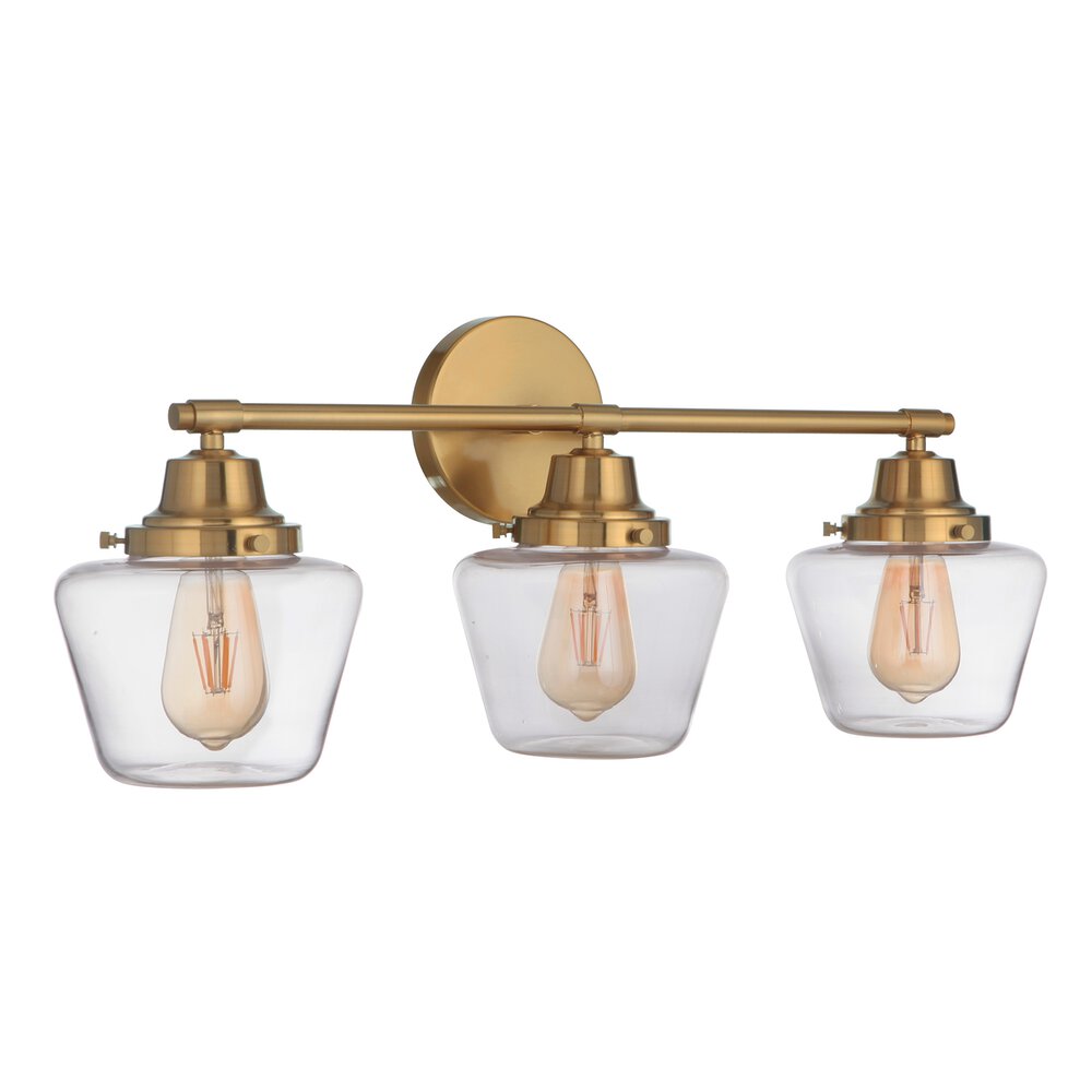 3 Light Vanity In Satin Brass And Clear Glass