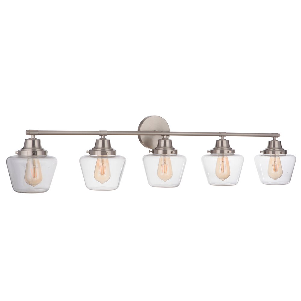5 Light Vanity In Brushed Polished Nickel And Clear Glass