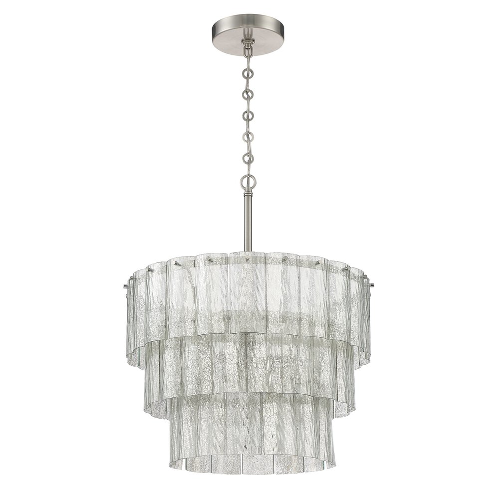 9 Light Pendant In Brushed Polished Nickel And Mercury Glass