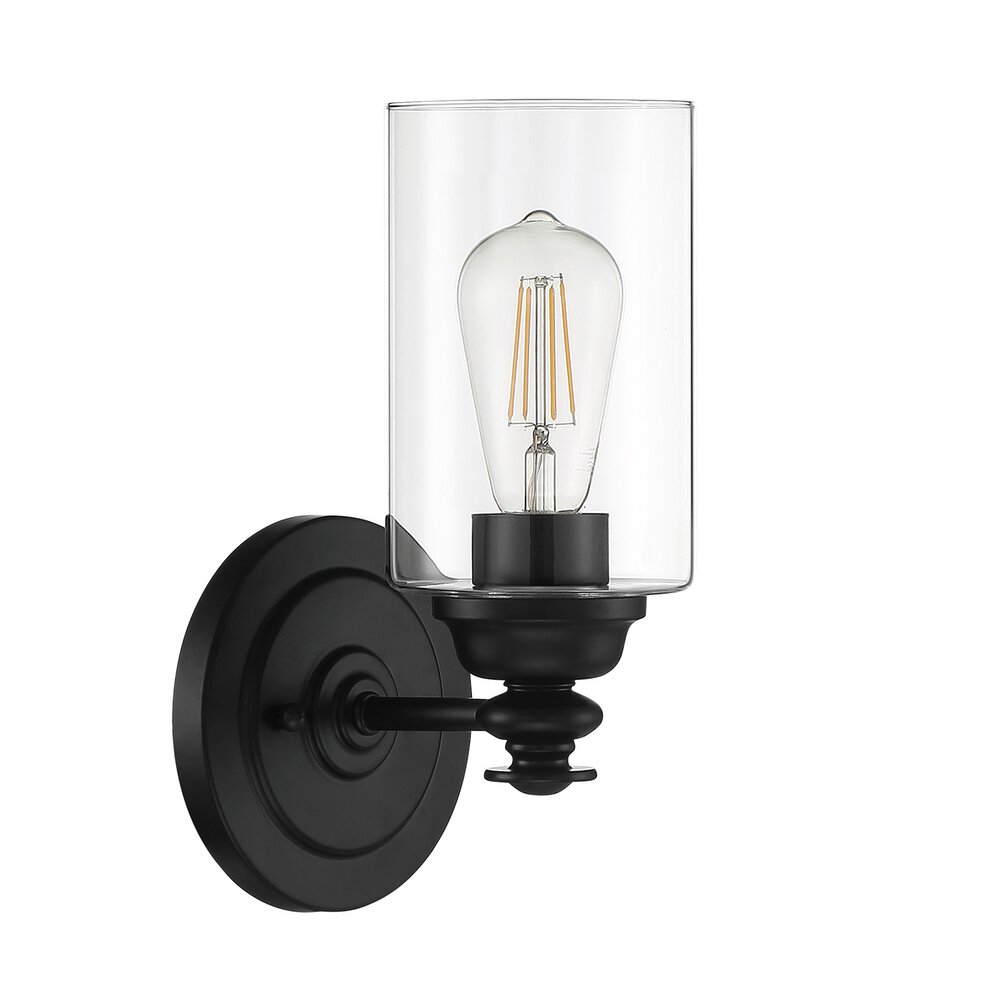 1 Light Wall Sconce In Flat Black And Clear Glass
