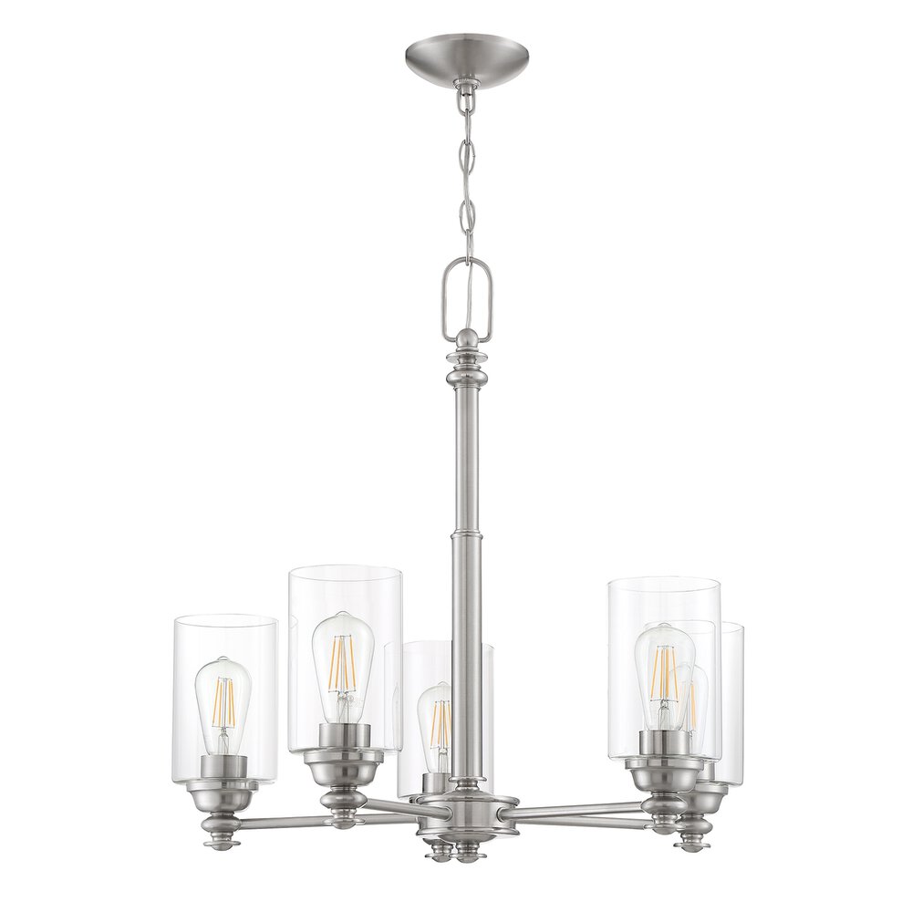 5 Light Chandelier In Brushed Polished Nickel And Clear Glass
