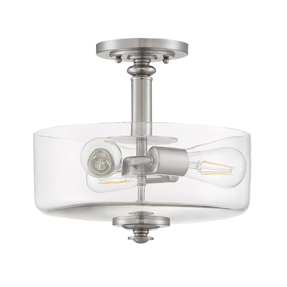 3 Light Convertible Semi Flush/Pendant In Brushed Polished Nickel And Clear Glass