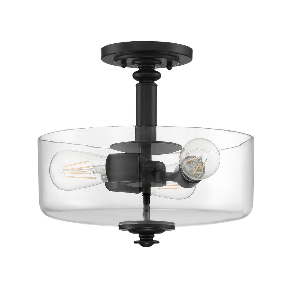 3 Light Convertible Semi Flush/Pendant In Flat Black And Clear Glass