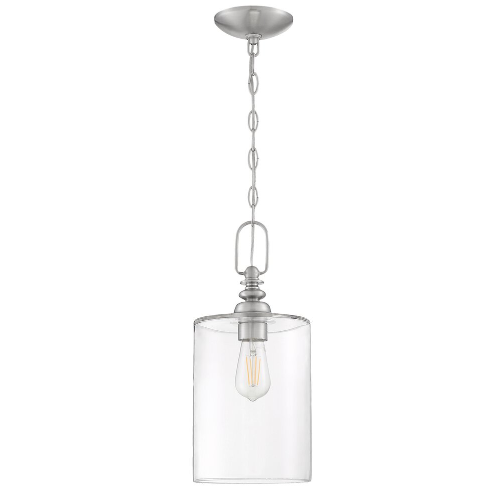 1 Light Mini Pendant In Brushed Polished Nickel And Clear Glass