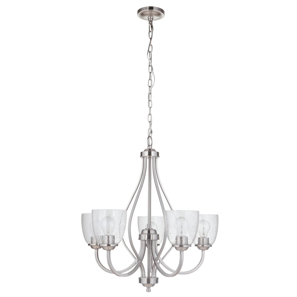 5 Light Chandelier In Brushed Polished Nickel And Seeded Glass