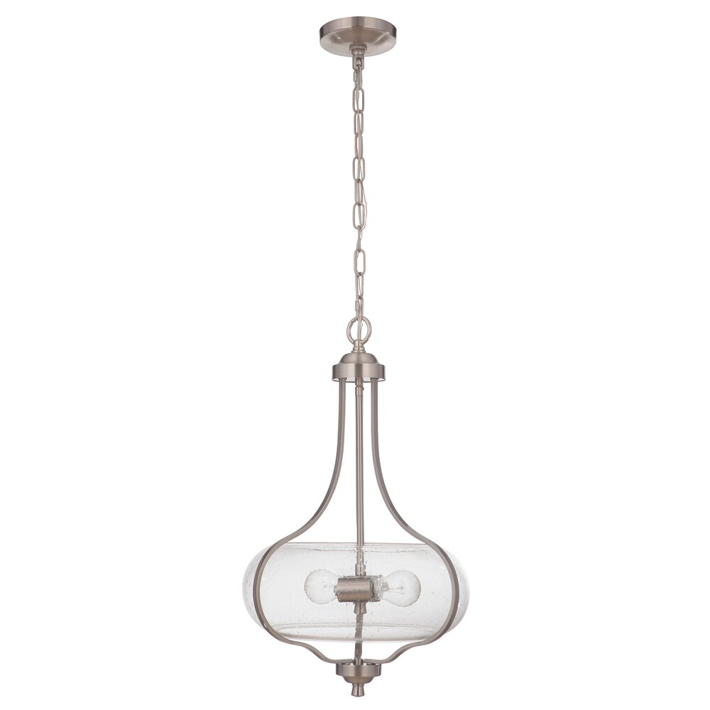 2 Light Pendant In Brushed Polished Nickel And Seeded Glass