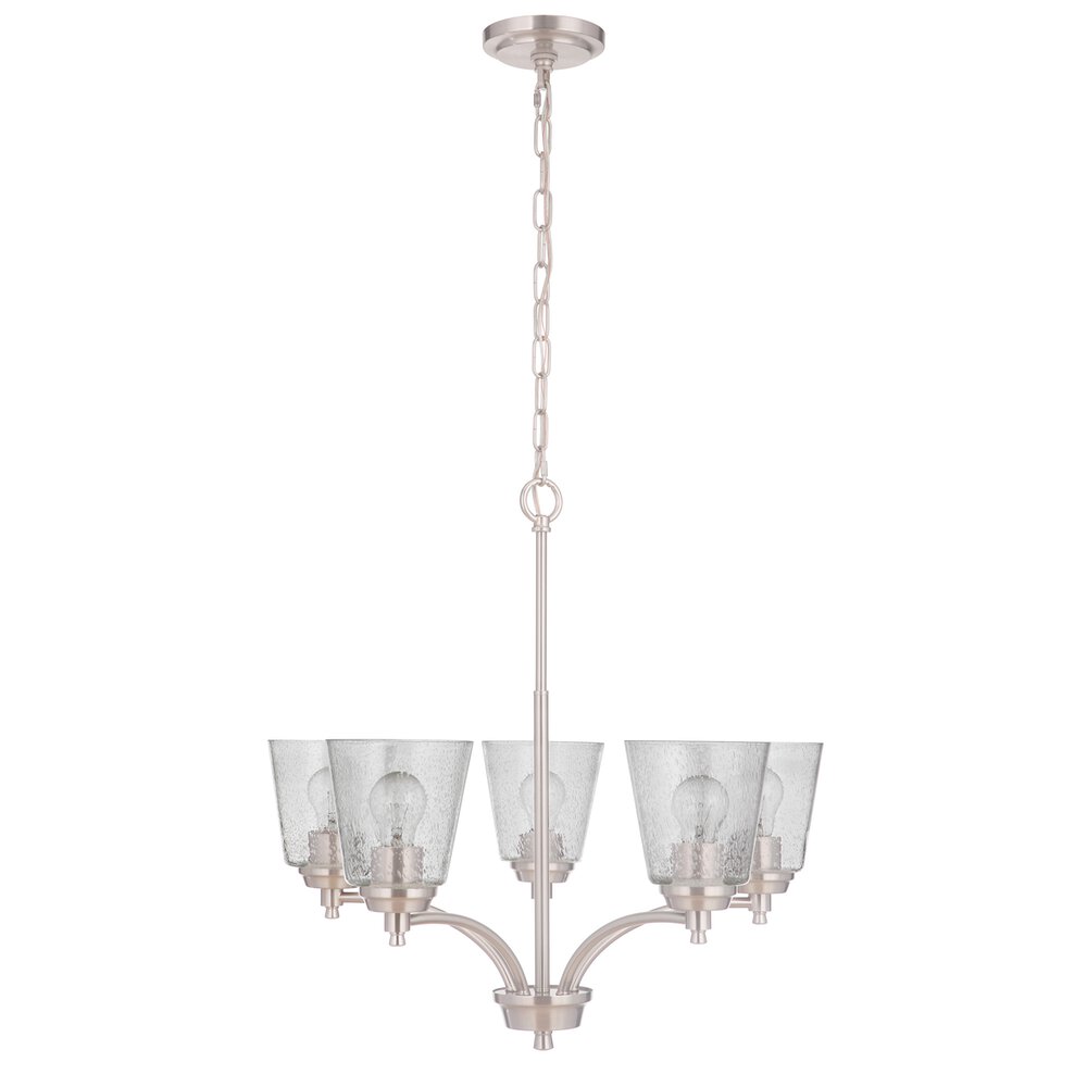 5 Light Chandelier In Brushed Polished Nickel And Seeded Glass