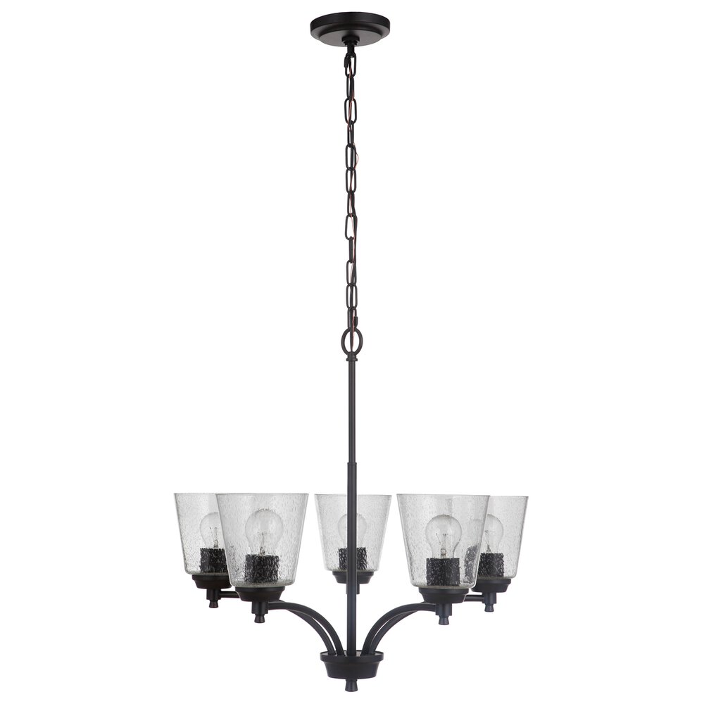 5 Light Chandelier In Flat Black And Seeded Glass