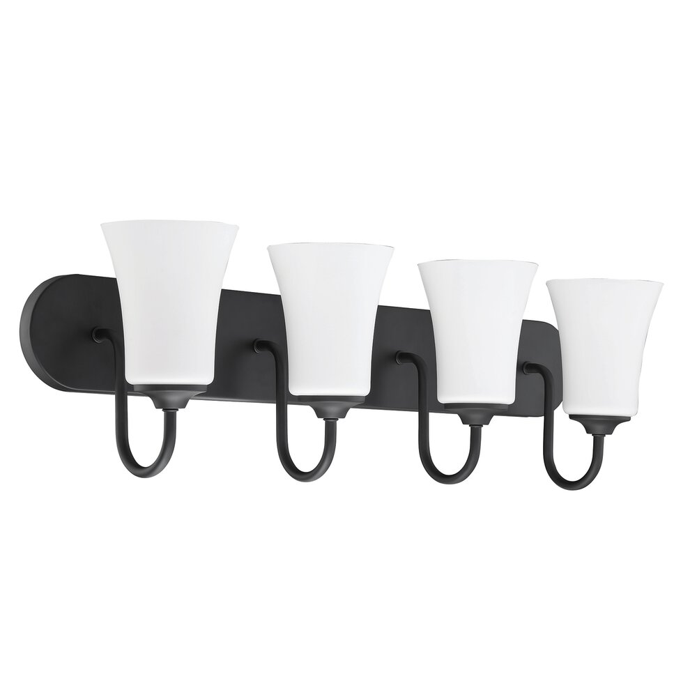 4 Light Vanity In Flat Black And Frost White Glass