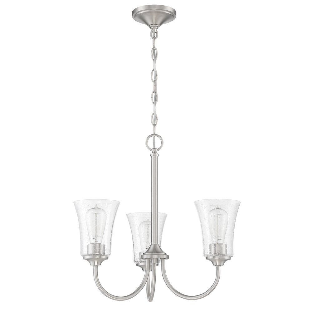 3 Light Chandelier In Brushed Polished Nickel And Seeded Glass