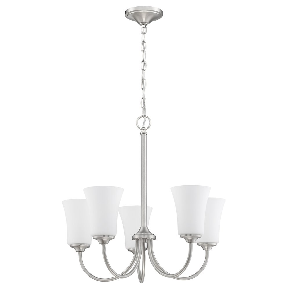 5 Light Chandelier In Brushed Polished Nickel And Frost White Glass