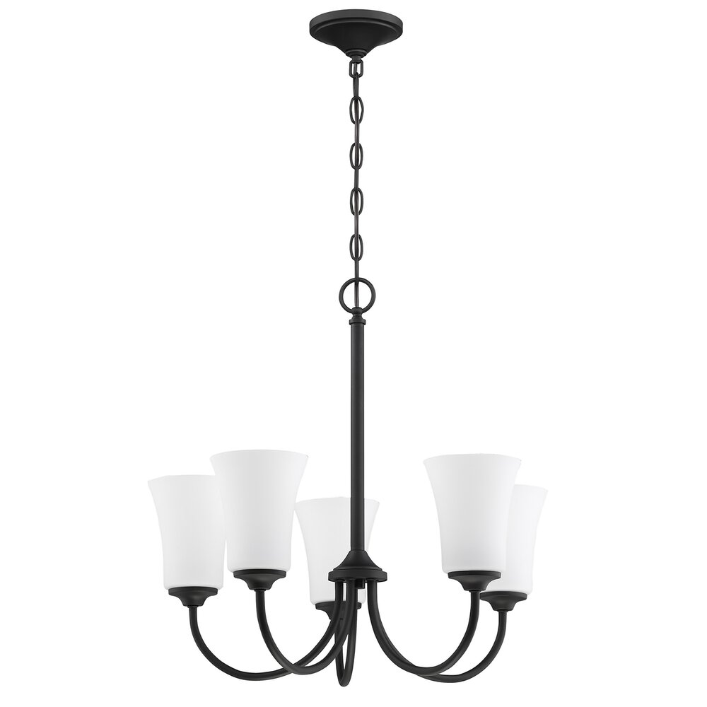5 Light Chandelier In Flat Black And Frost White Glass